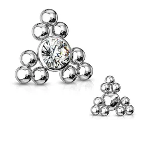 WildKlass CZ Center Triangle Ball Clusters Internally Threaded 316L Surgical Steel Dermal Top