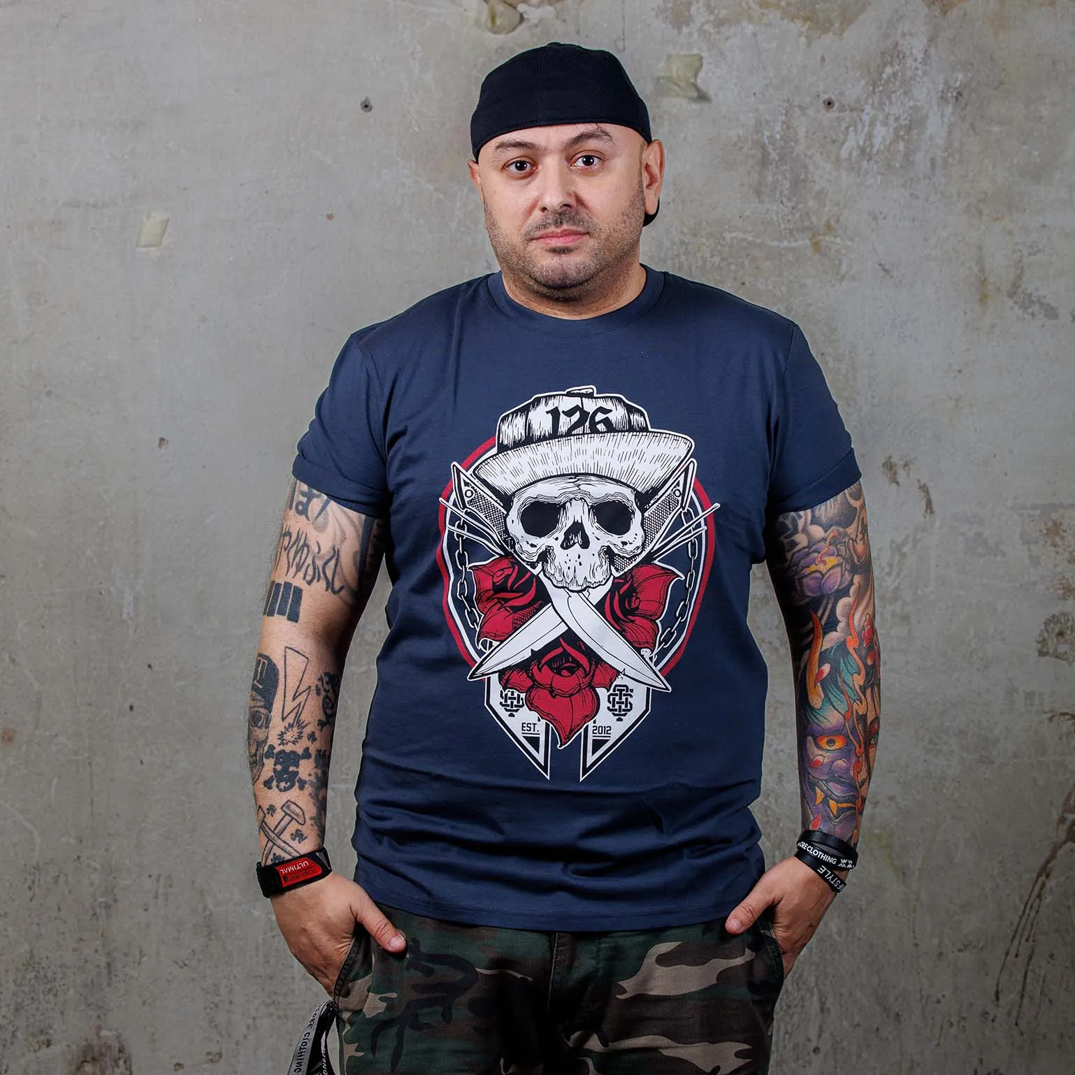 126 Classics : Skulls and Roses T-Shirt (India Grey Ink/Organic Cotton)