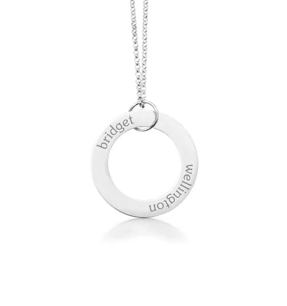 14k Gold Circle Pendant Necklace - 2 Names