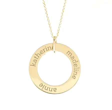 14k Gold Circle Pendant Necklace - 5 Names