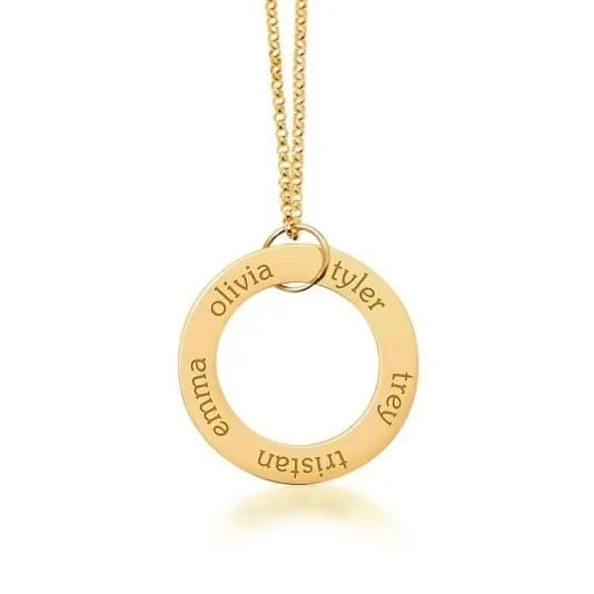 14k Gold Circle Pendant Necklace - 5 Names