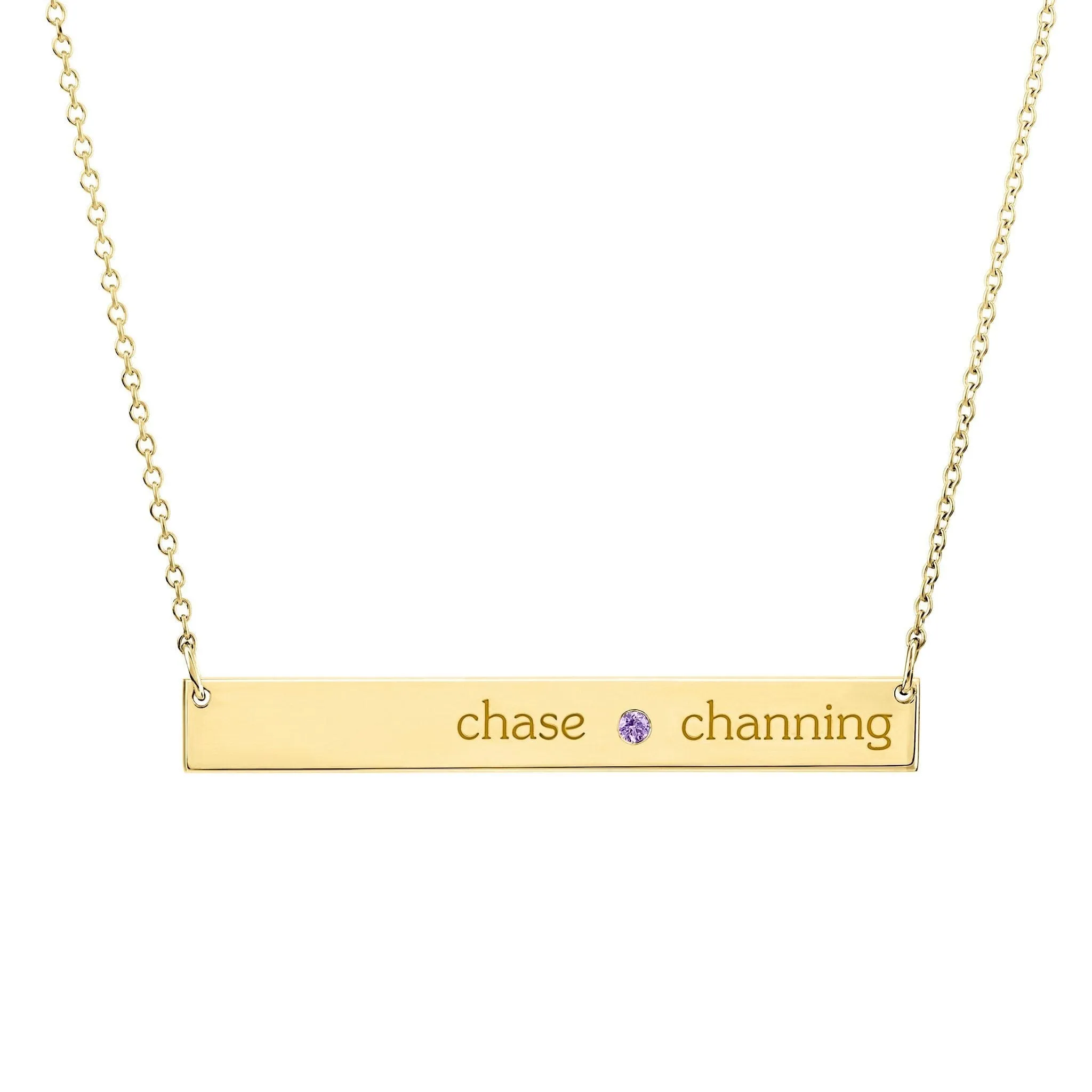 14k Gold Skinny Bar Birthstone Necklace - 1 Stone