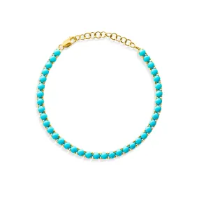 14KT Yellow Gold Turquoise Tennis Bracelet