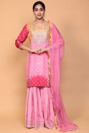 Bandhej Silk Suit with Dori, Gota Patti work.