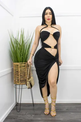 Black Sexy Cutout Midi Dress