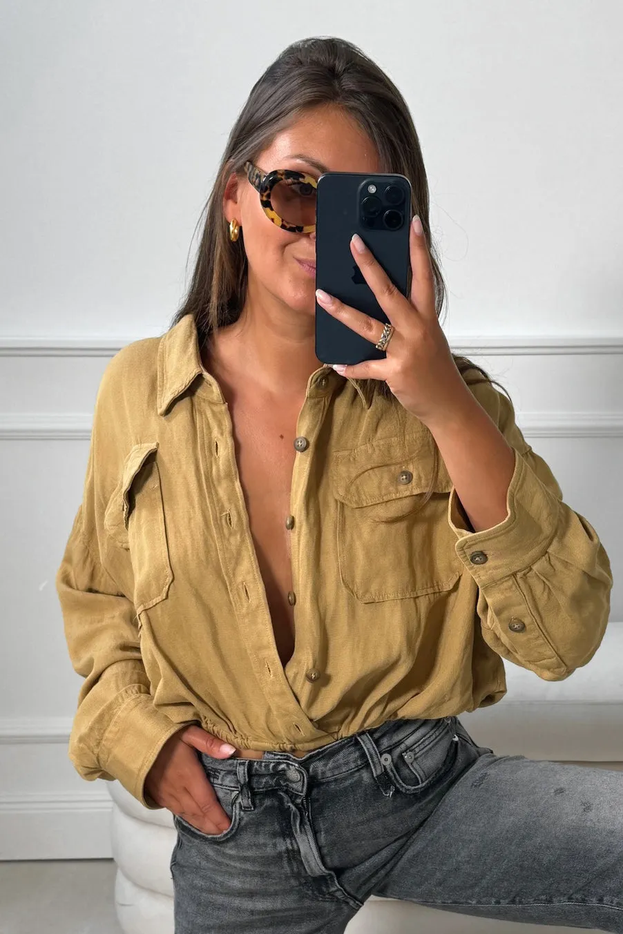 Bluse Crossover Bubble in Khaki