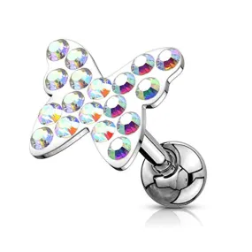 Butterfly Multi Paved Top 316L Surgical Steel WildKlass Tragus/Cartilage Barbell