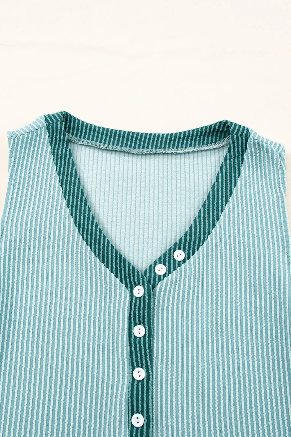 Buttoned V Neck Textured Tank Top