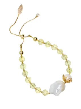 Citrine With baroque Pearls Adjustable Bracelet HB003