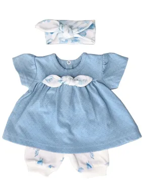 Cornflower Blue Floral Dress, Trousers & Headband Set