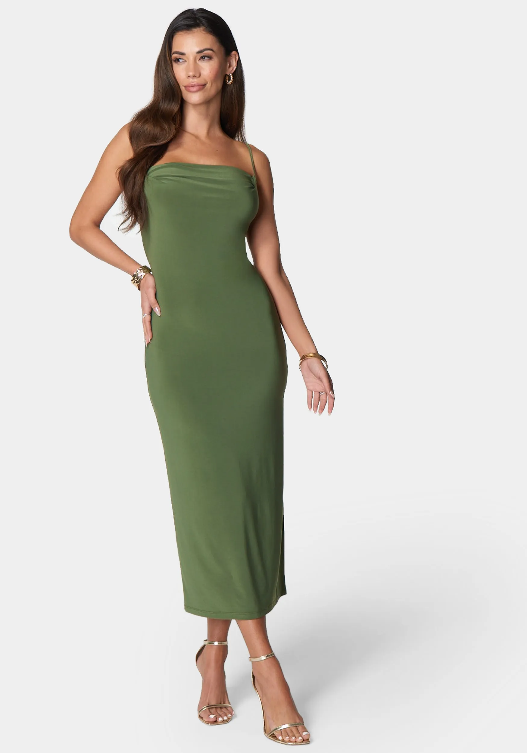 Cowl Neck Spaghetti Strap Slit Maxi