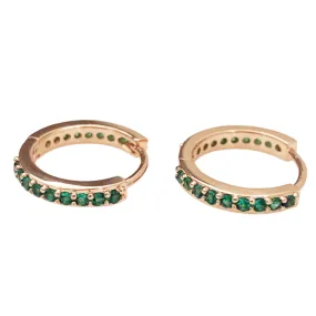 Cubic Zirconia Rose Gold Huggie Hoops - Emerald