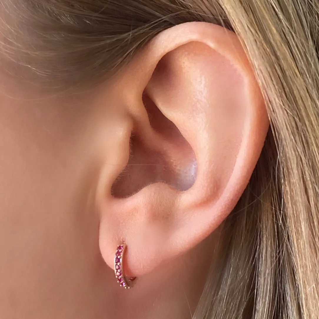 Cubic Zirconia Rose Gold Huggie Hoops - Ruby