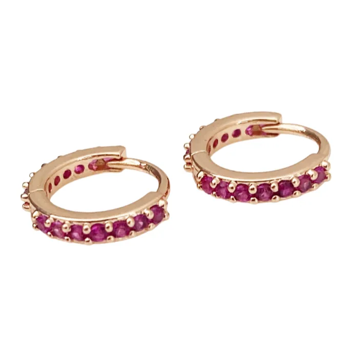 Cubic Zirconia Rose Gold Huggie Hoops - Ruby