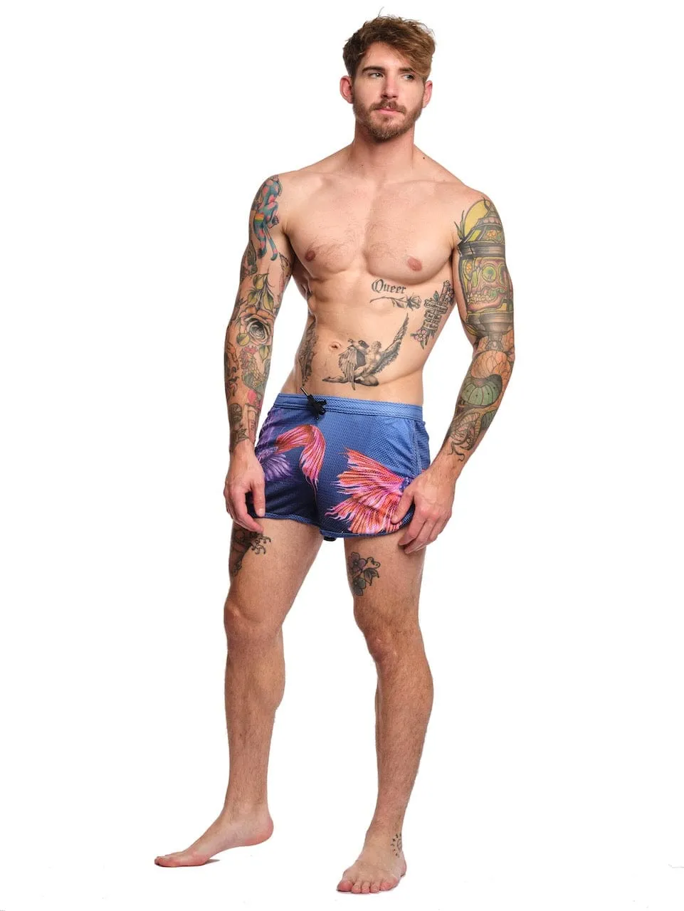 Fighting Fish Purple Mesh Shorts