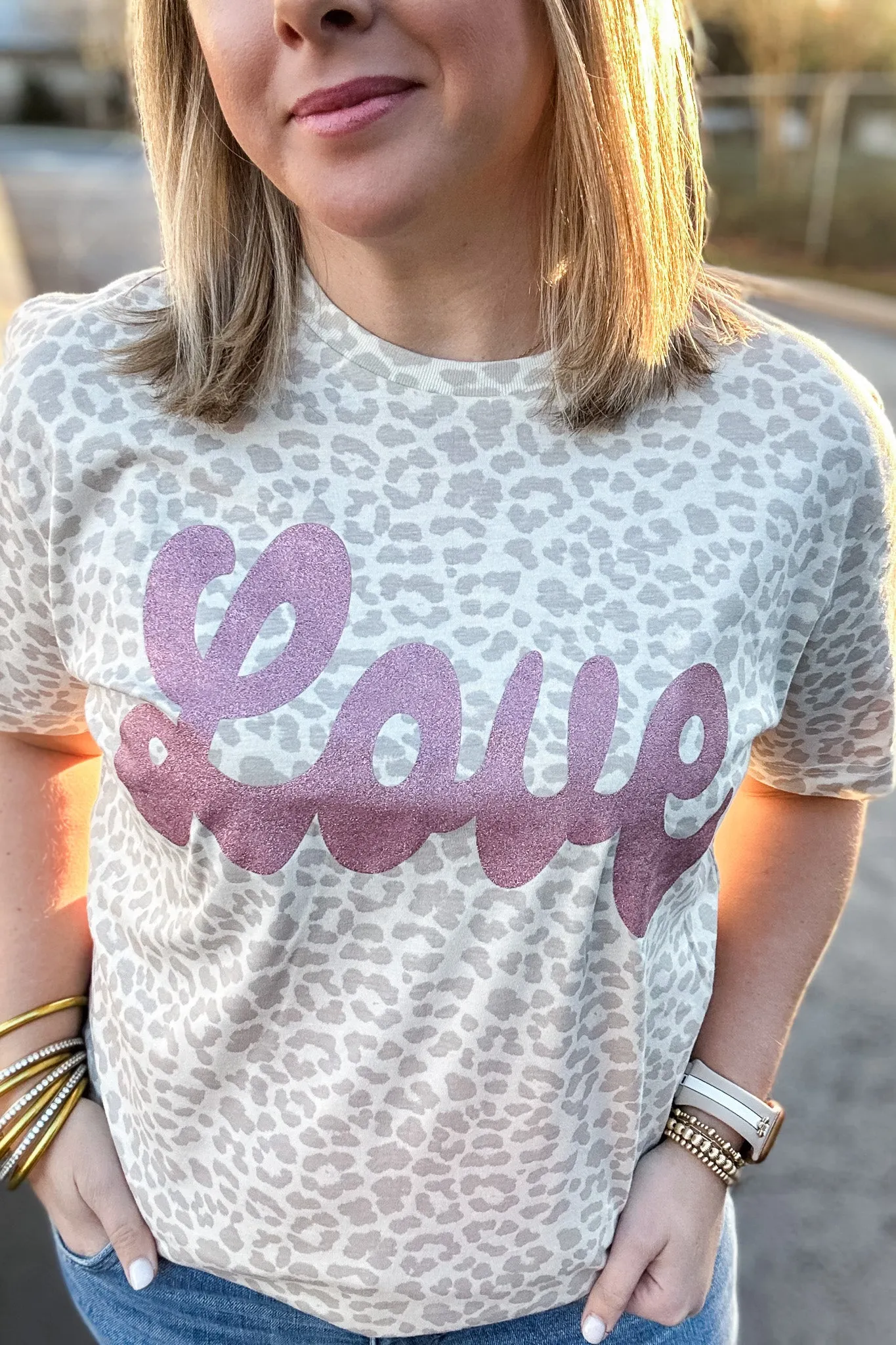 Glitter Love Natural Leopard Tee