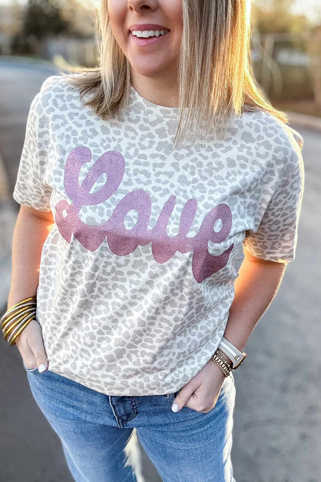 Glitter Love Natural Leopard Tee