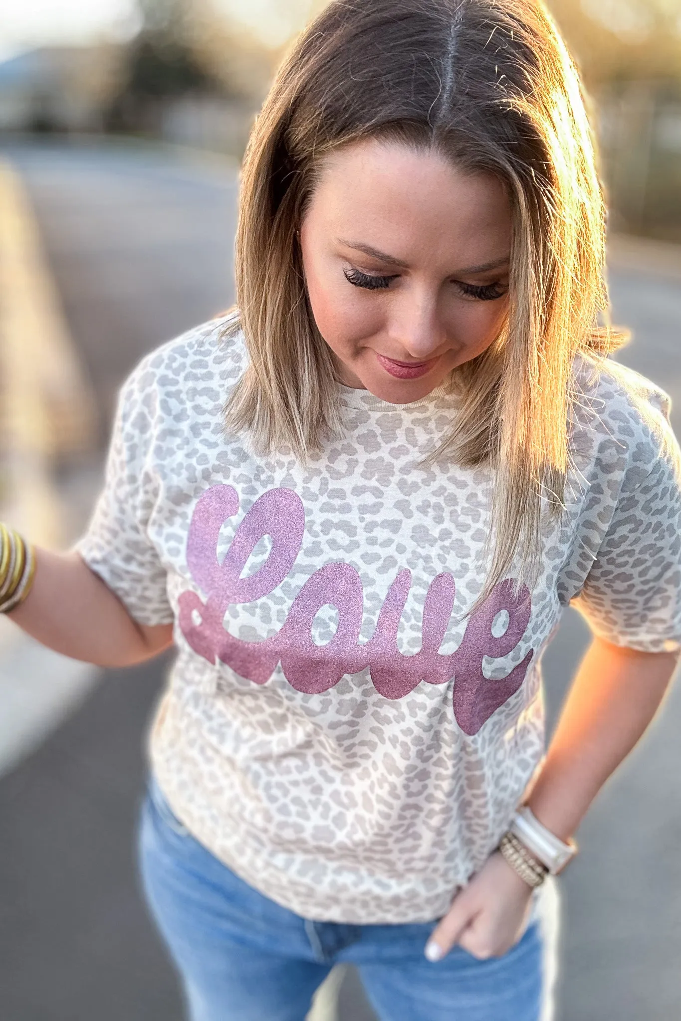 Glitter Love Natural Leopard Tee