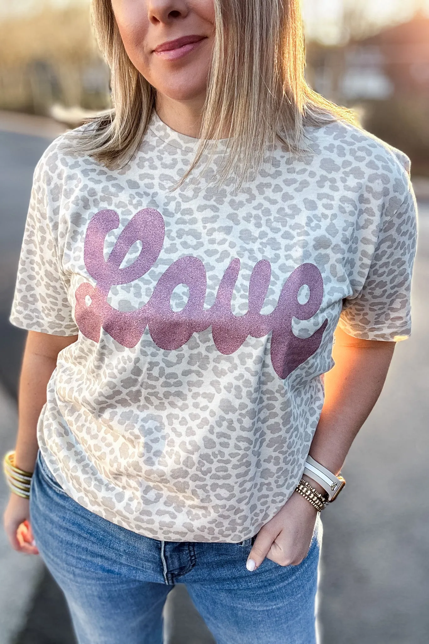 Glitter Love Natural Leopard Tee