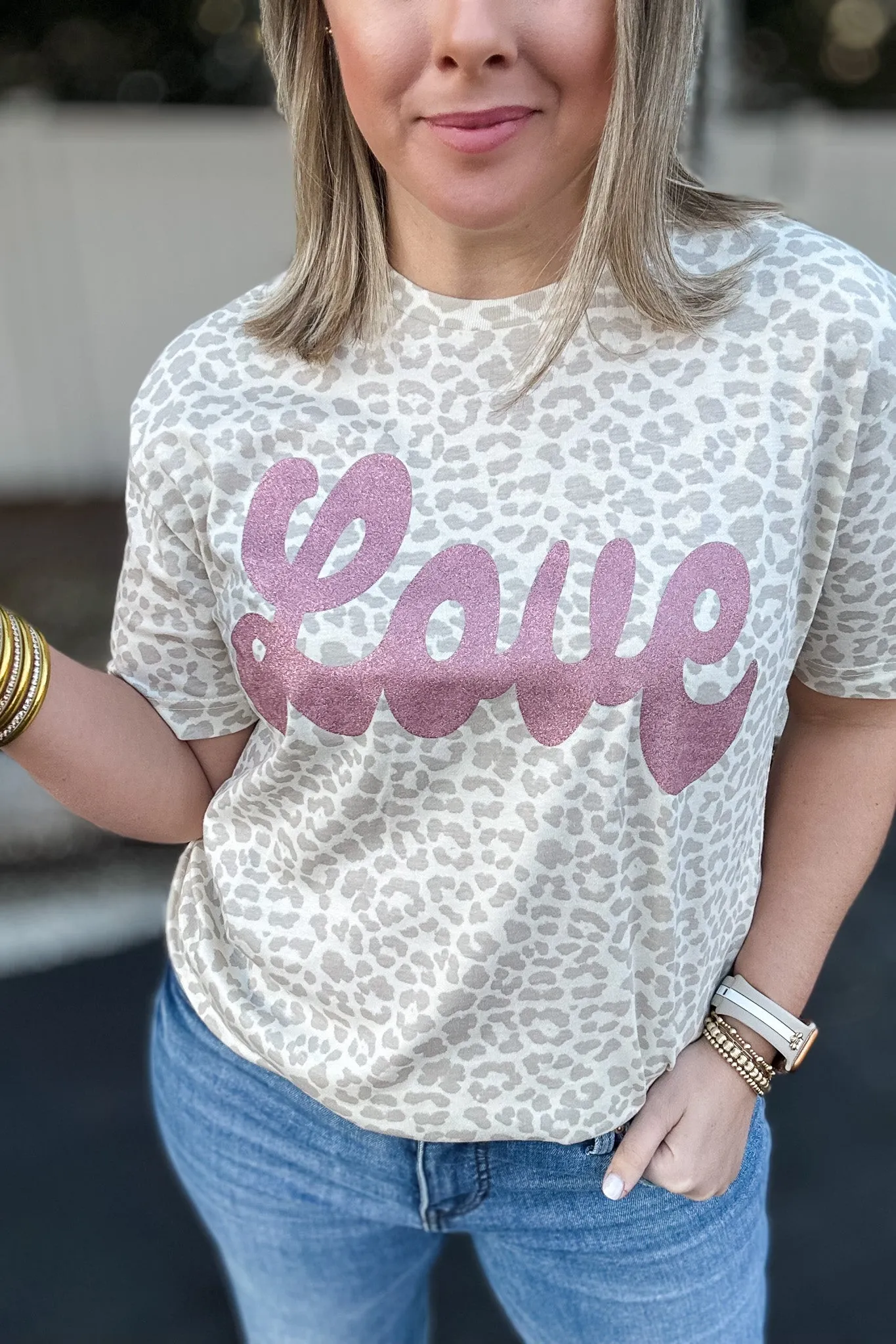 Glitter Love Natural Leopard Tee