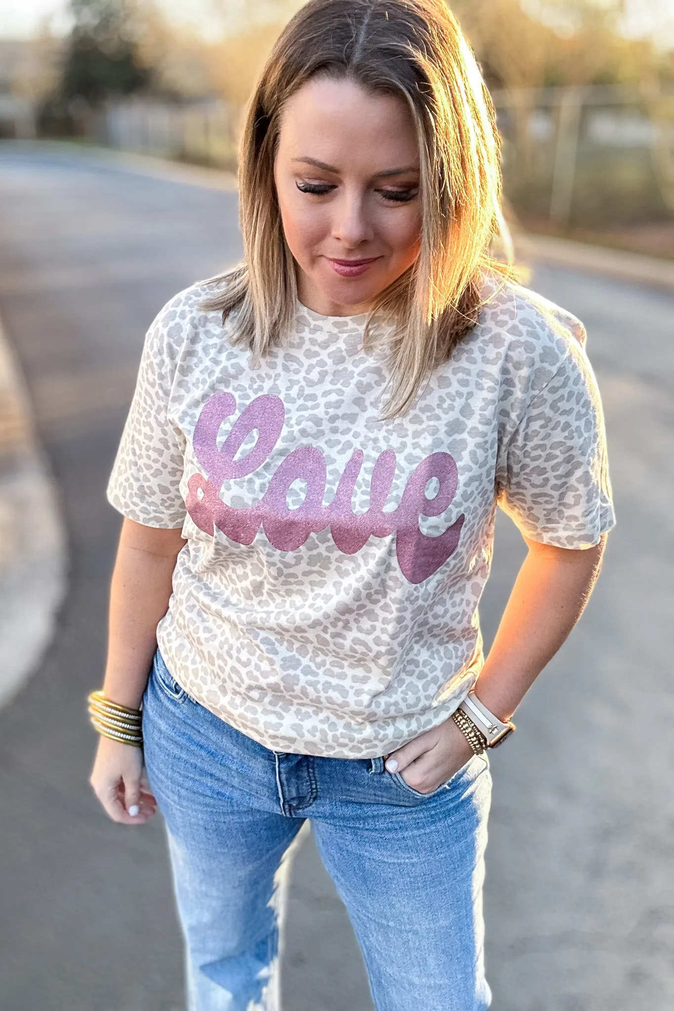 Glitter Love Natural Leopard Tee