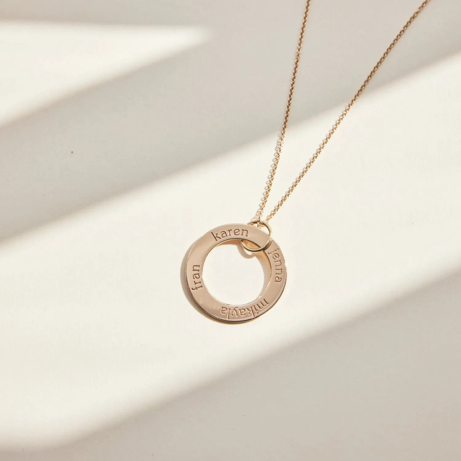 Gold Circle Pendant Necklace - 4 Names