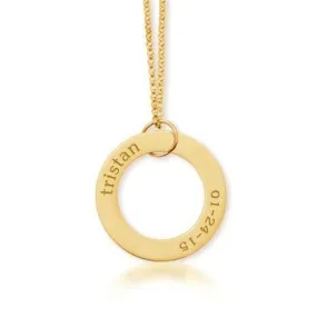 Gold Circle Pendant Necklace -  Name & Birthday