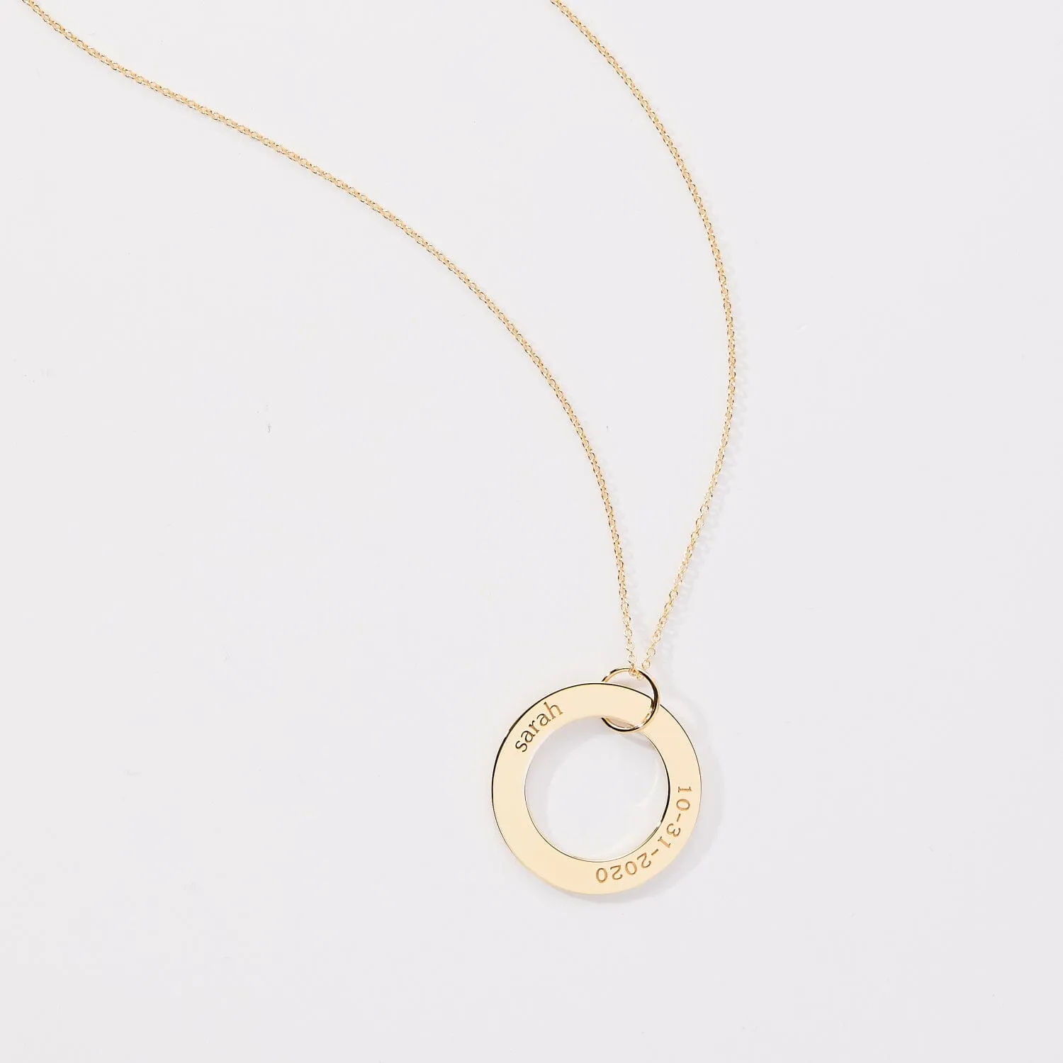 Gold Circle Pendant Necklace -  Name & Birthday