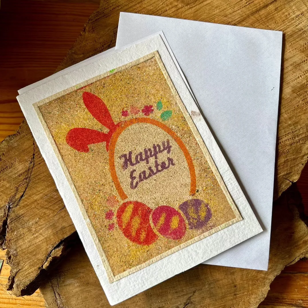 Happy Easter Greeting Cards | Original Sand Art on Handmade Paper from Palestine