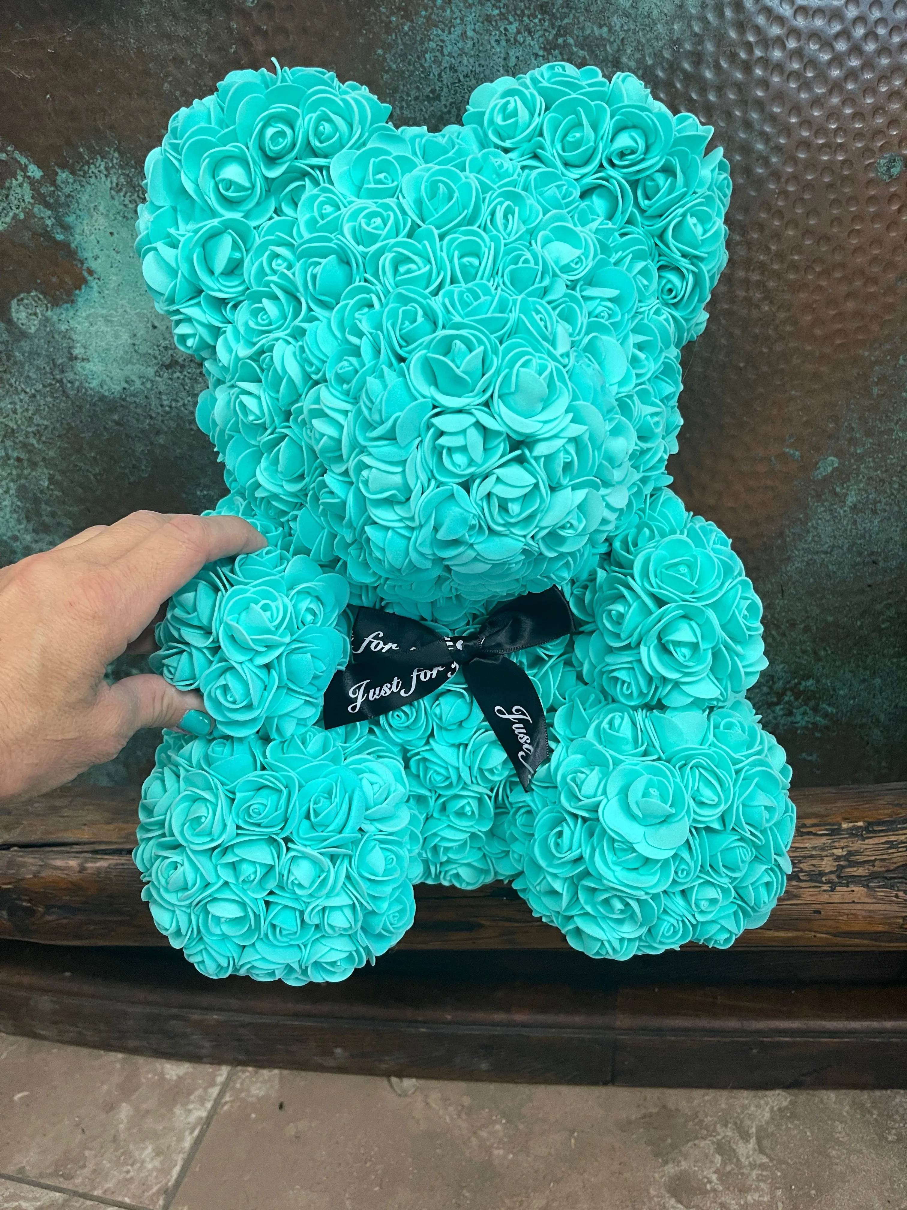 Large teal Rose bear