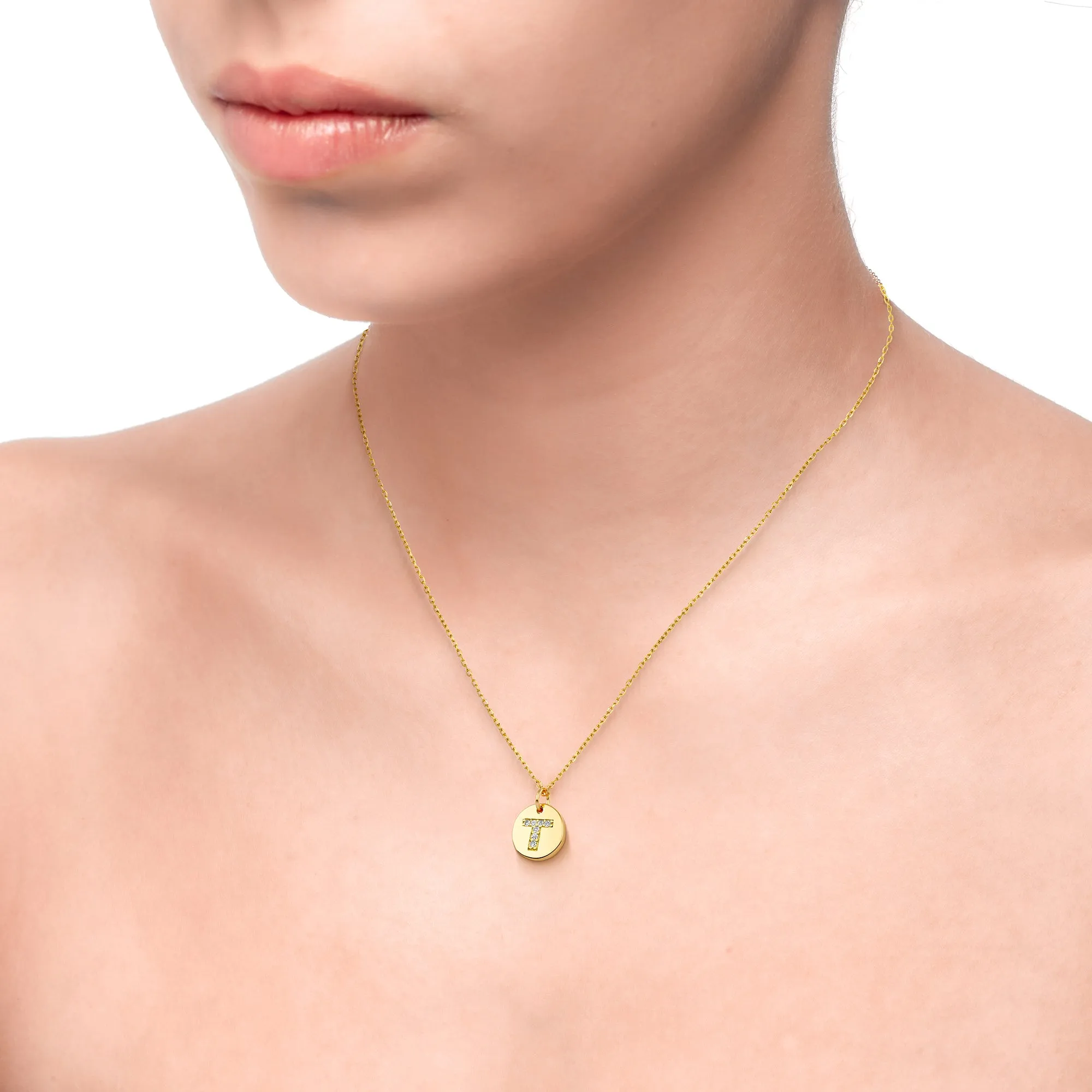 Magna | T Letter Necklace | White CZ | 18K Gold Plated 925 Silver