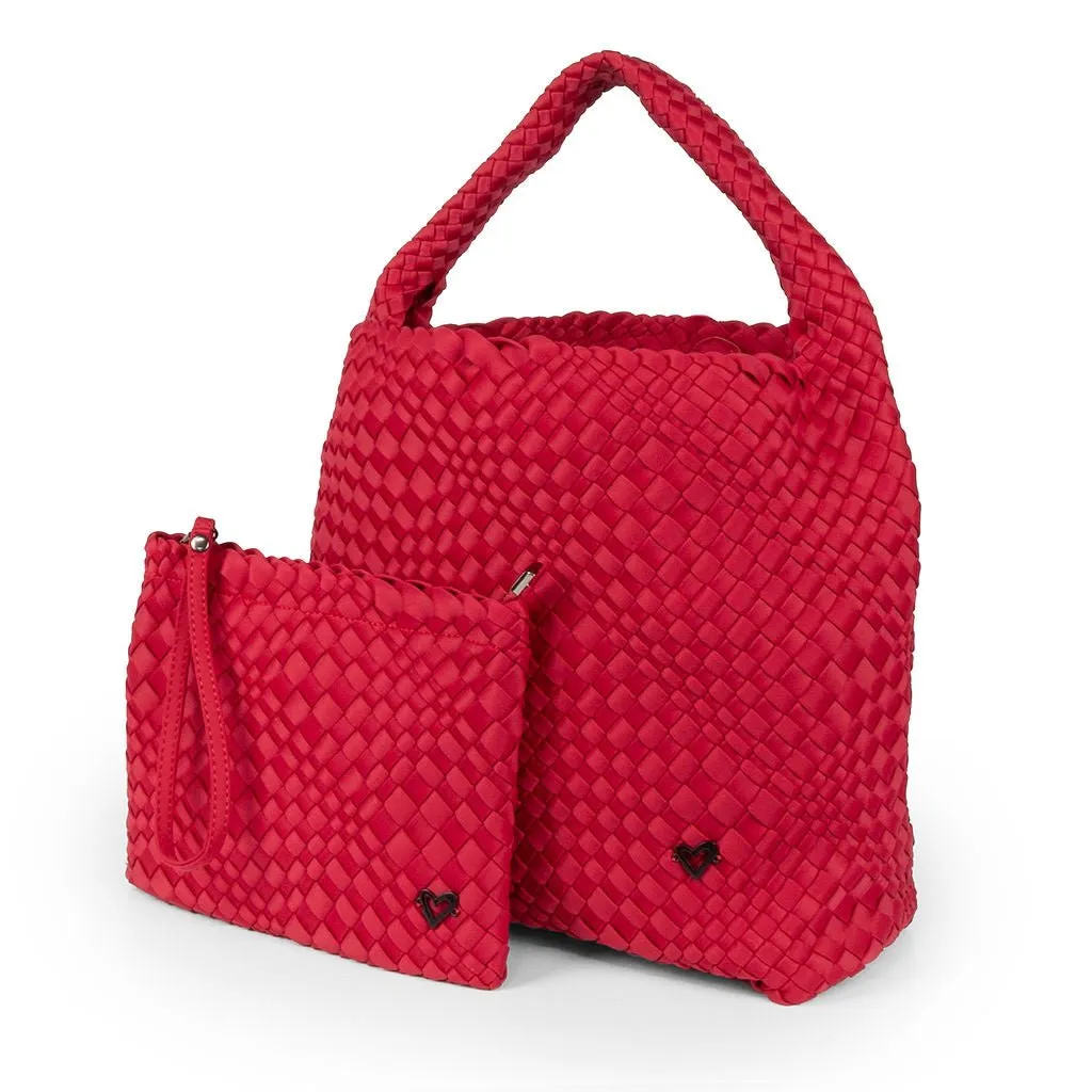 NEW: Langford Woven Hobo Tote - Cranberry Red