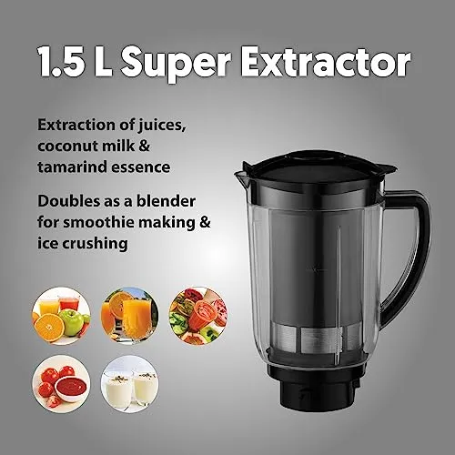 Preethi Galaxy Plus MG-250 Mixer grinder, 750 watt, Black, 4 Jars - Super Extractor juicer Jar