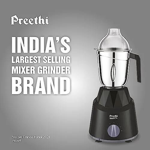 Preethi Galaxy Plus MG-250 Mixer grinder, 750 watt, Black, 4 Jars - Super Extractor juicer Jar