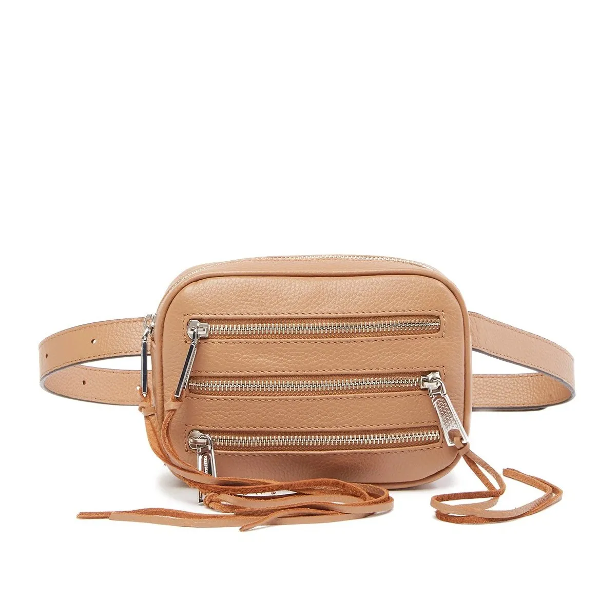 Rebecca Minkoff 3 Zip Leather Belt Fanny pack Bag DESERT TAN