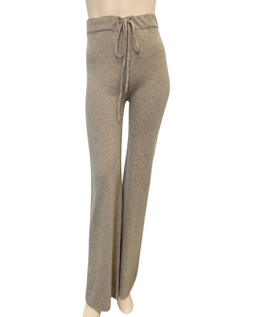 Recycled Cashmere high waisted, wide leg knit pant in beige