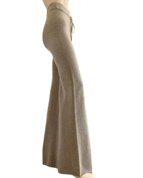 Recycled Cashmere high waisted, wide leg knit pant in beige