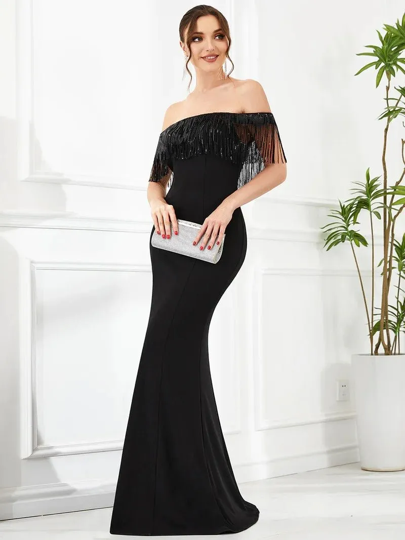 Sexy Tassels Off Shoulders Fishtail Evening Dresses