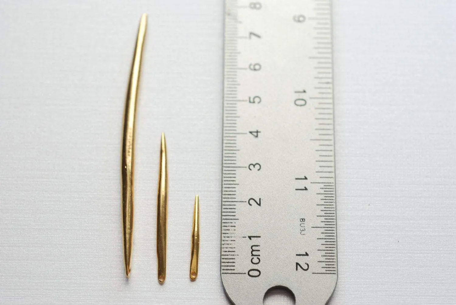 Shiny Vermeil Gold Needle Spike Pendant Charm- 18k gold plated over Sterling Silver Pendulum, Spike, Needle, Spear, Gold Needle Dagger, 40