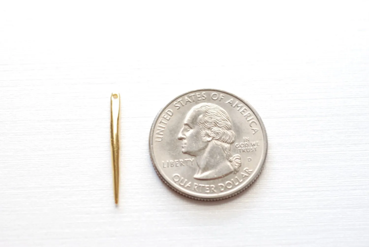 Shiny Vermeil Gold Needle Spike Pendant Charm- 18k gold plated over Sterling Silver Pendulum, Spike, Needle, Spear, Gold Needle Dagger, 40