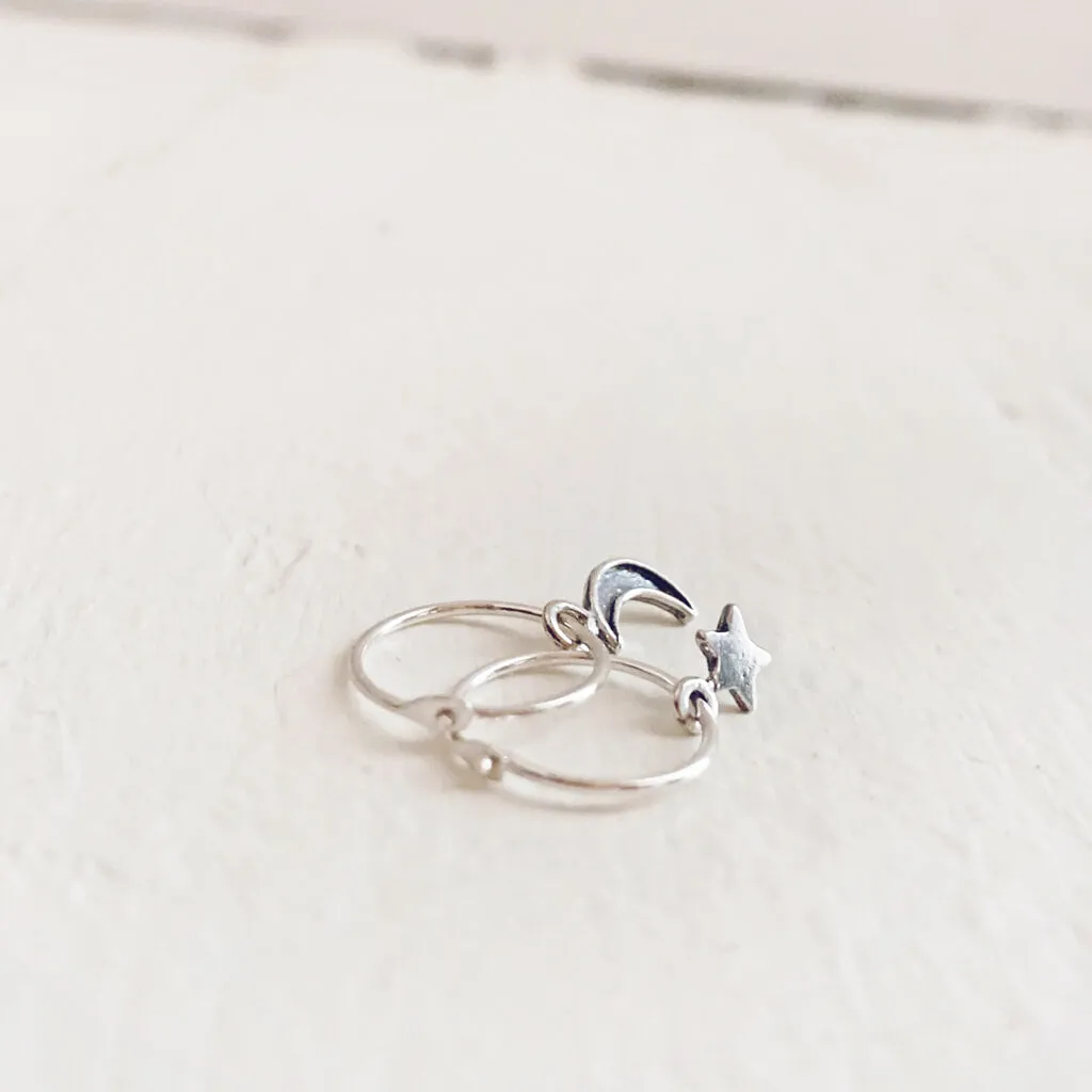 solasta // teeny tiny sterling silver star and crescent moon hoop earrings