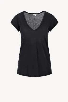 T-Shirt Deep V in Schwarz