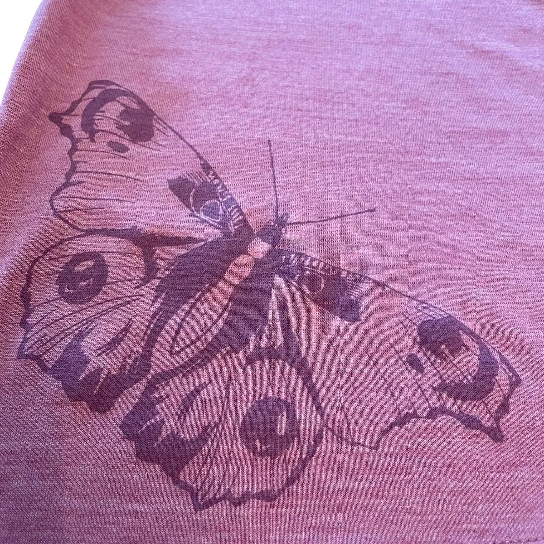 T-Shirt rosé mit Schmetterling, Merinowolle & Seide (bio/GOTS)